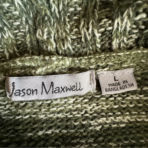 Jason Maxwell cowl neck cable knit sweater. Size large. Green and cream - Picture 5 of 8